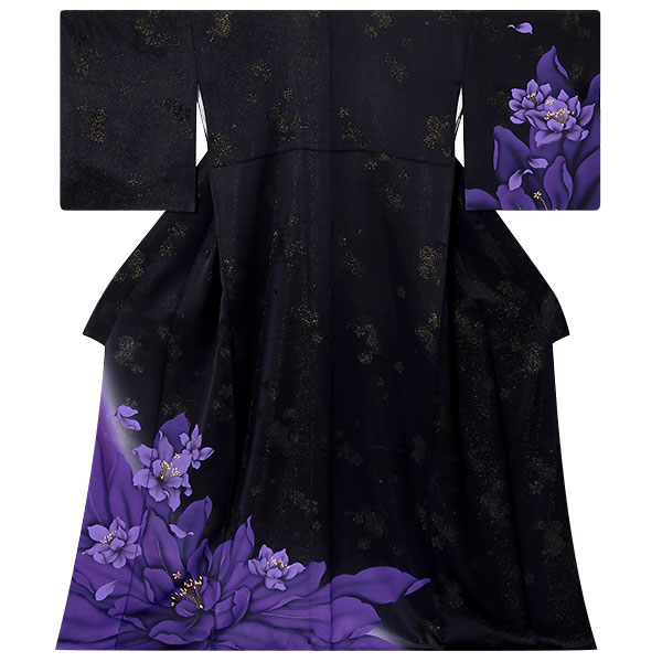 h854 黒×バイオレット モダンフラワー☆(絹)