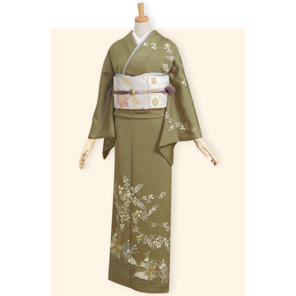 h031　薄抹茶地　萩と菊