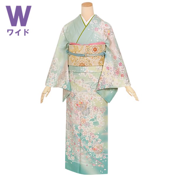 h549　若竹色　雪輪桜流水(w)