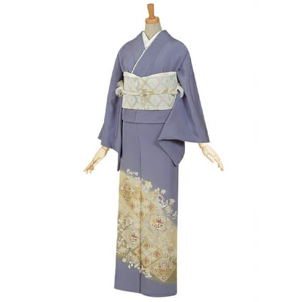 e055ふじ色　金駒刺繍に唐花と鳳凰☆