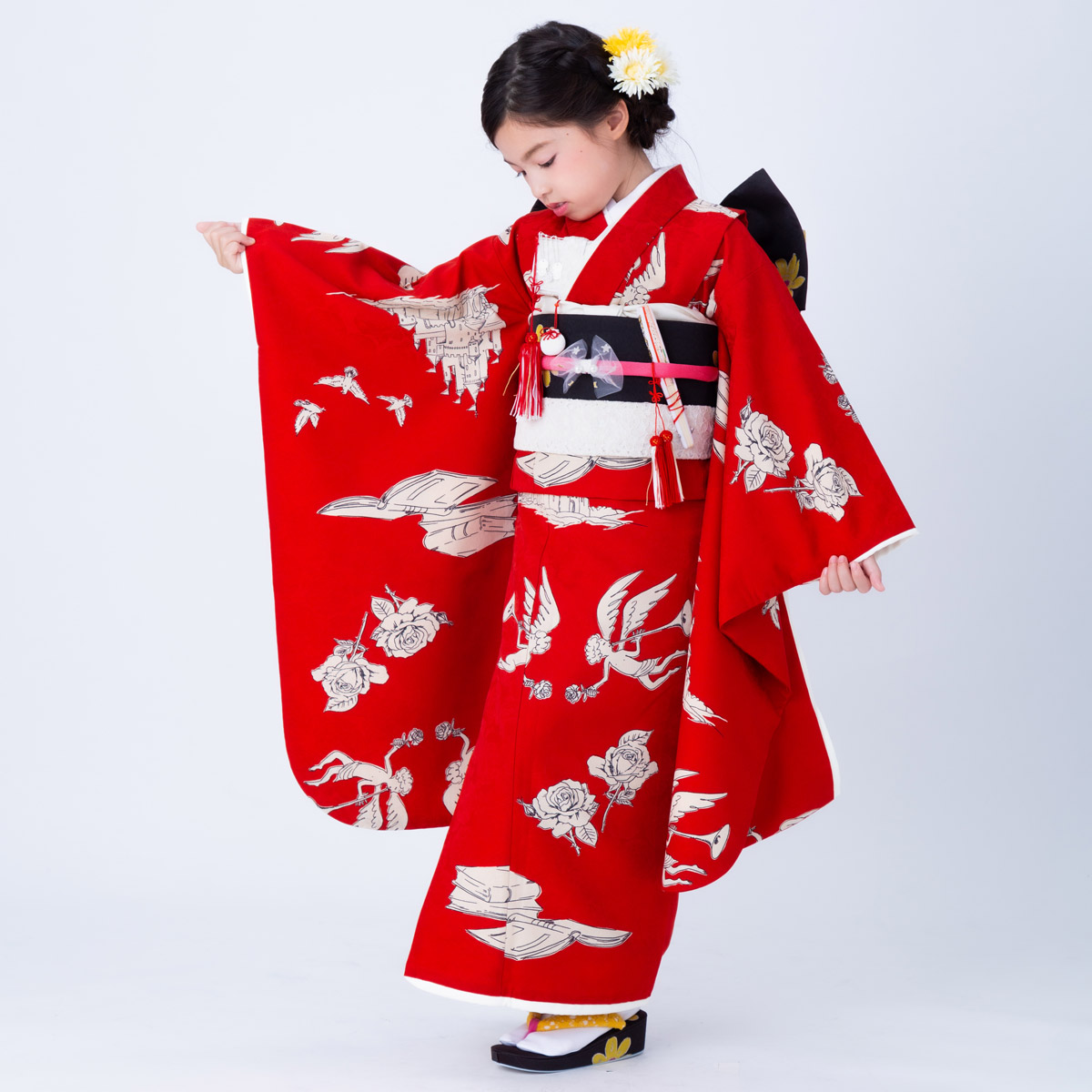 n058　モダンアンテナ赤　天使とお城